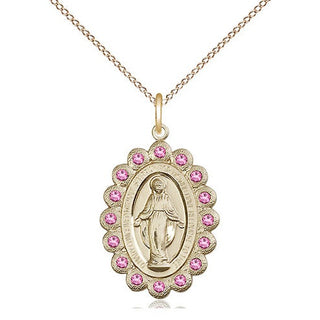 14kt Gold Miraculous Medal with Rose Swarovski stones
