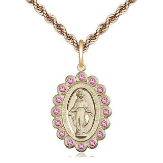 14kt Gold Miraculous Medal with Rose Swarovski stones