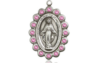 Pewter Miraculous Medal with Rose Swarovski stones
