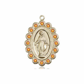 14kt Gold Miraculous Medal with Topaz Swarovski stones