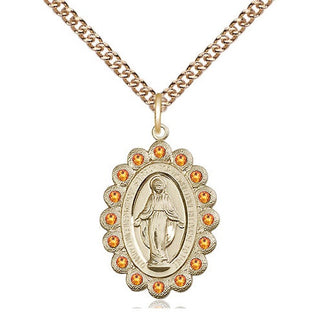 14kt Gold Miraculous Medal with Topaz Swarovski stones
