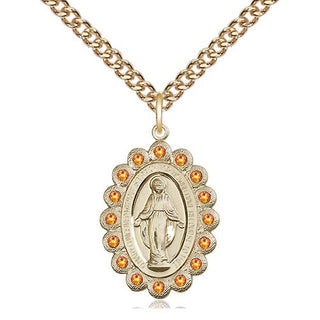 14kt Gold Miraculous Medal with Topaz Swarovski stones