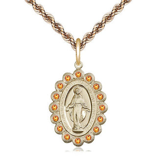 14kt Gold Miraculous Medal with Topaz Swarovski stones