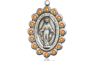 Pewter Miraculous Medal with Topaz Swarovski stones