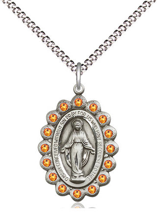 Pewter Miraculous Medal with Topaz Swarovski stones Religious Jewelry