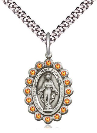 Pewter Miraculous Medal with Topaz Swarovski stones Religious Jewelry