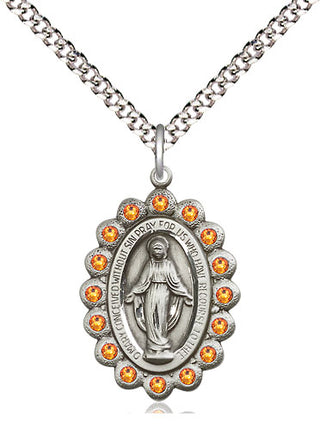 Pewter Miraculous Medal with Topaz Swarovski stones Religious Jewelry