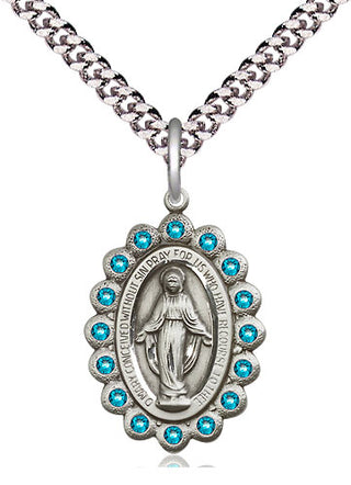 Pewter Miraculous Medal with Zircon Swarovski stones Religious Jewelry