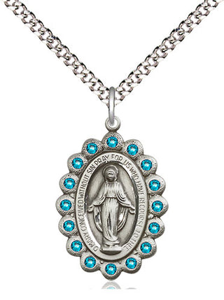 Pewter Miraculous Medal with Zircon Swarovski stones Religious Jewelry