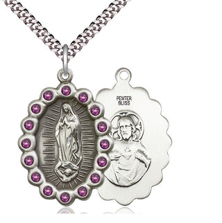 Pewter Our Lady of Guadalupe Medal with Amethyst Swarovski stones Catholic Jewelry