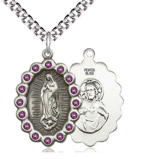 Pewter Our Lady of Guadalupe Medal with Amethyst Swarovski stones Catholic Jewelry