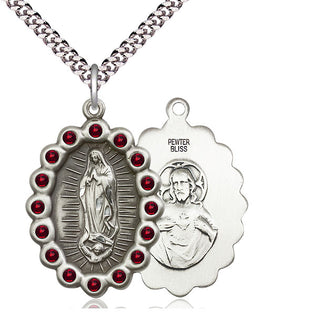 Pewter Our Lady of Guadalupe Medal with Garnet Swarovski stones Catholic Jewelry