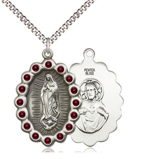 Pewter Our Lady of Guadalupe Medal with Garnet Swarovski stones Catholic Jewelry