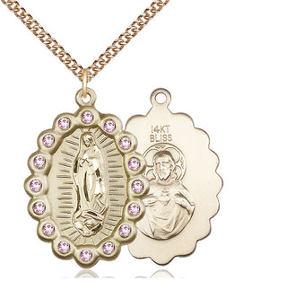 14kt Gold Our Lady of Guadalupe Medal with LA Swarovski stones