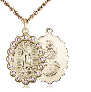14kt Gold Our Lady of Guadalupe Medal with LA Swarovski stones