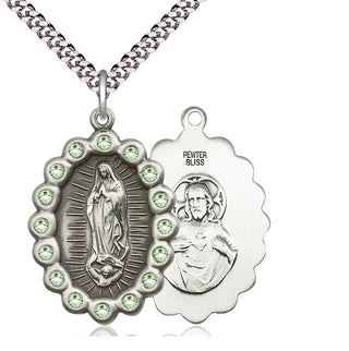 Pewter Our Lady of Guadalupe Medal with Peridot Swarovski stones Catholic Jewelry
