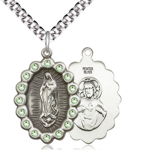 Pewter Our Lady of Guadalupe Medal with Peridot Swarovski stones Catholic Jewelry