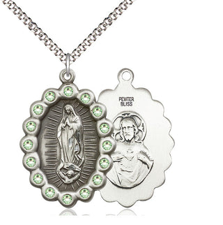 Pewter Our Lady of Guadalupe Medal with Peridot Swarovski stones Catholic Jewelry