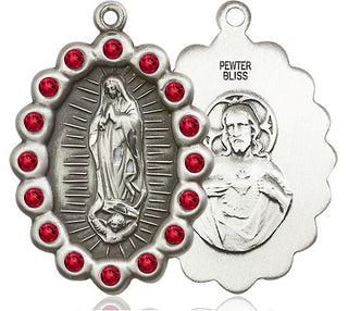 Pewter Our Lady of Guadalupe Medal with Ruby Swarovski stones