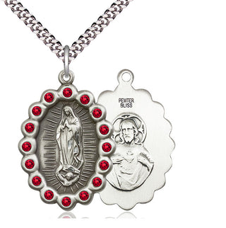 Pewter Our Lady of Guadalupe Medal with Ruby Swarovski stones Catholic Jewelry