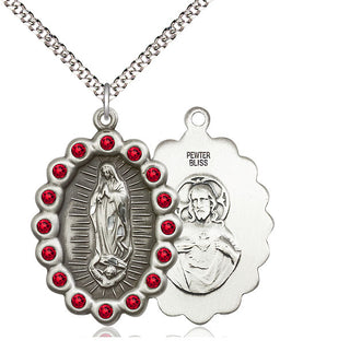 Pewter Our Lady of Guadalupe Medal with Ruby Swarovski stones Catholic Jewelry
