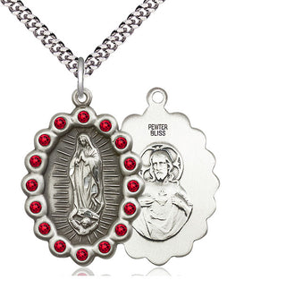 Pewter Our Lady of Guadalupe Medal with Ruby Swarovski stones Catholic Jewelry