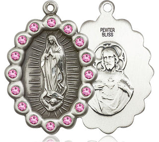 Pewter Our Lady of Guadalupe Medal with Rose Swarovski stones