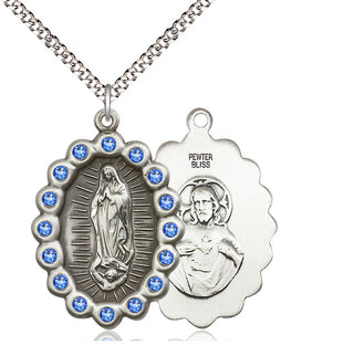Pewter Our Lady of Guadalupe Medal with Sapphire Swarovski stones Catholic Jewelry