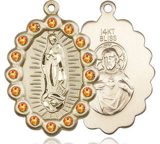 14kt Gold Our Lady of Guadalupe Medal with Topaz Swarovski stones