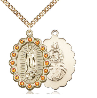 14kt Gold Our Lady of Guadalupe Medal with Topaz Swarovski stones
