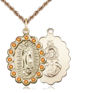 14kt Gold Our Lady of Guadalupe Medal with Topaz Swarovski stones