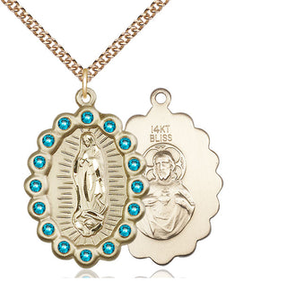 14kt Gold Our Lady of Guadalupe Medal with Zircon Swarovski stones