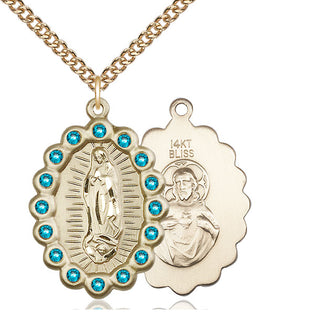 14kt Gold Our Lady of Guadalupe Medal with Zircon Swarovski stones