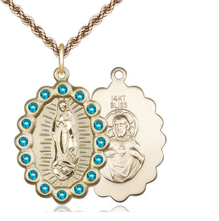 14kt Gold Our Lady of Guadalupe Medal with Zircon Swarovski stones