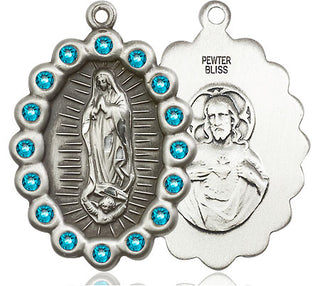 Pewter Our Lady of Guadalupe Medal with Zircon Swarovski stones