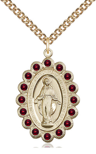 14kt Gold Miraculous Medal with Garnet Swarovski stones