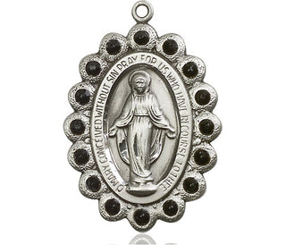 Pewter Miraculous Medal with Jet Swarovski stones