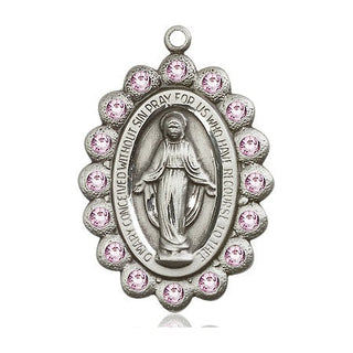 Pewter Miraculous Medal with LA Swarovski stones