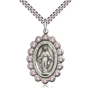Pewter Miraculous Medal with LA Swarovski stones Catholic Jewelry