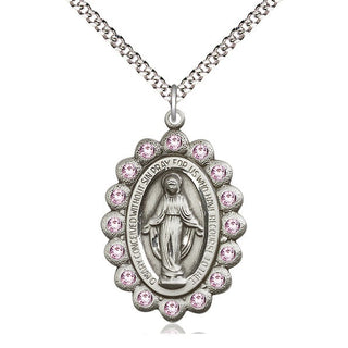 Pewter Miraculous Medal with LA Swarovski stones Catholic Jewelry