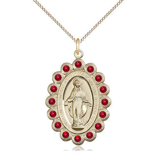 14kt Gold Miraculous Medal with Ruby Swarovski stones