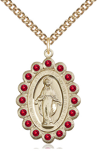 14kt Gold Miraculous Medal with Ruby Swarovski stones