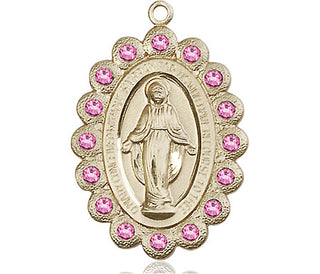 14kt Gold Miraculous Medal with Rose Swarovski stones