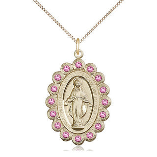 14kt Gold Miraculous Medal with Rose Swarovski stones