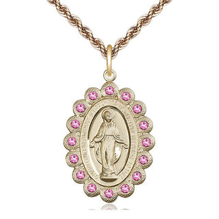 14kt Gold Miraculous Medal with Rose Swarovski stones