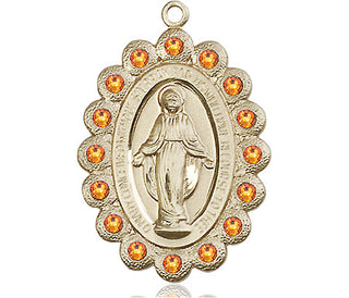14kt Gold Miraculous Medal with Topaz Swarovski stones