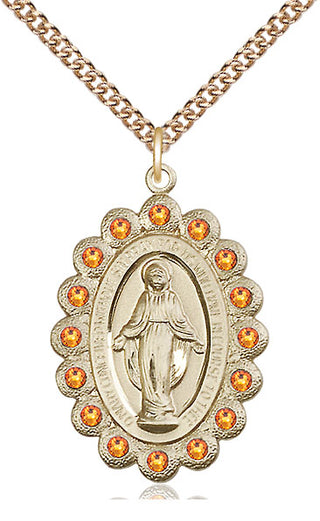14kt Gold Miraculous Medal with Topaz Swarovski stones