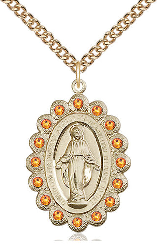 14kt Gold Miraculous Medal with Topaz Swarovski stones
