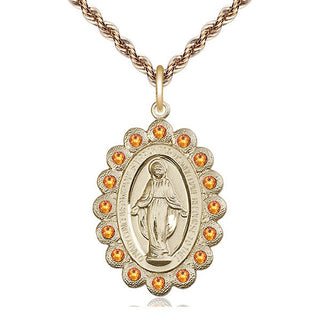 14kt Gold Miraculous Medal with Topaz Swarovski stones