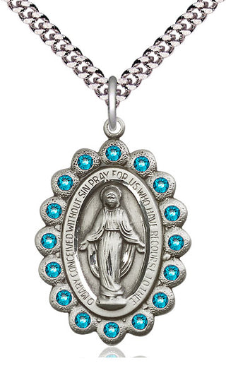 Pewter Miraculous Medal with Zircon Swarovski stones Catholic Jewelry